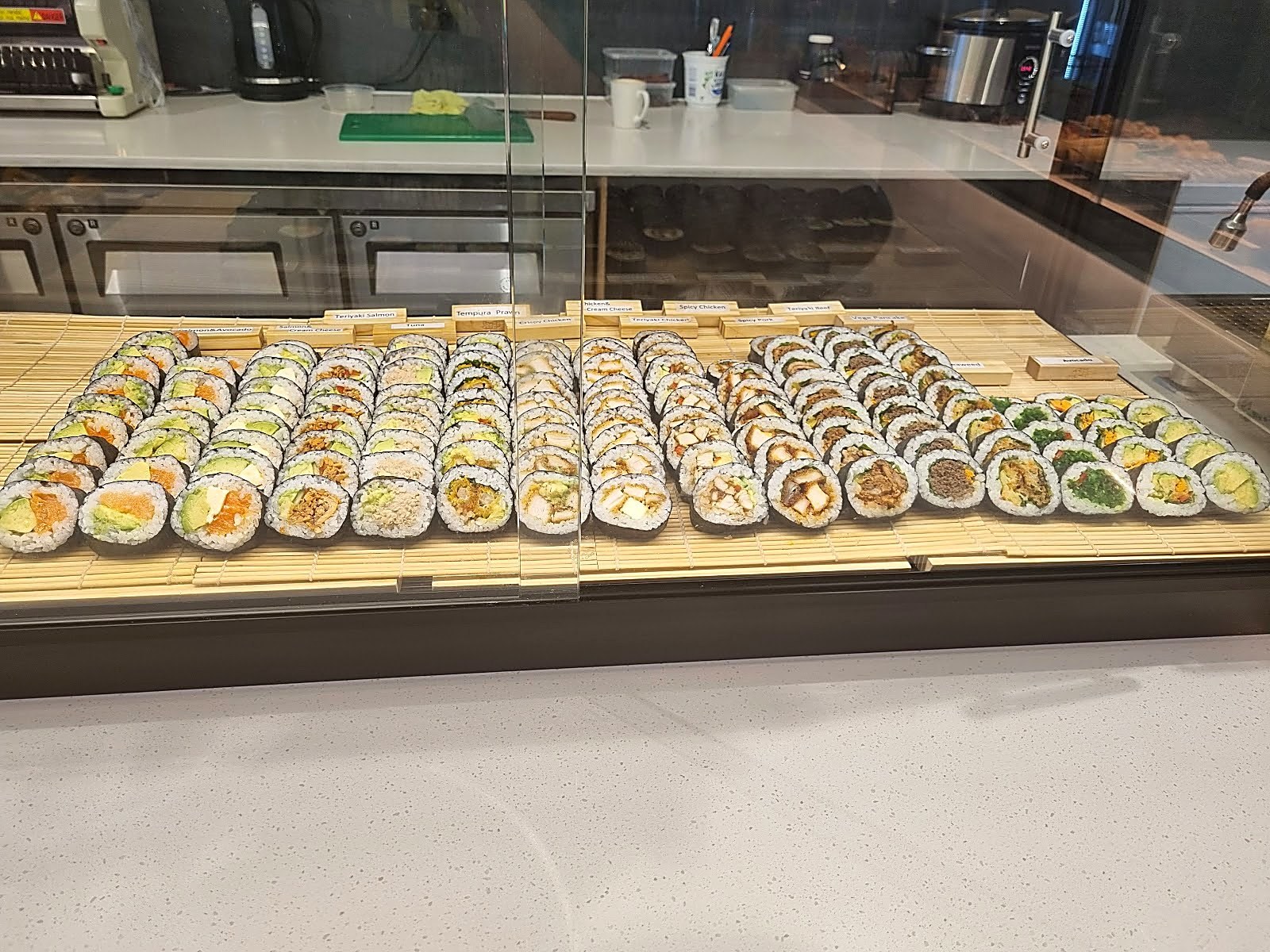 Sushi All Day chilled fresh handcrafted sushi roll display cabinet in Pinehill Auckland